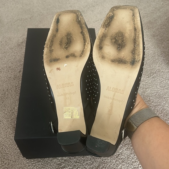 Alohas Leather Studded Slingback Kitten Heels 10/41 - Picture 9 of 9